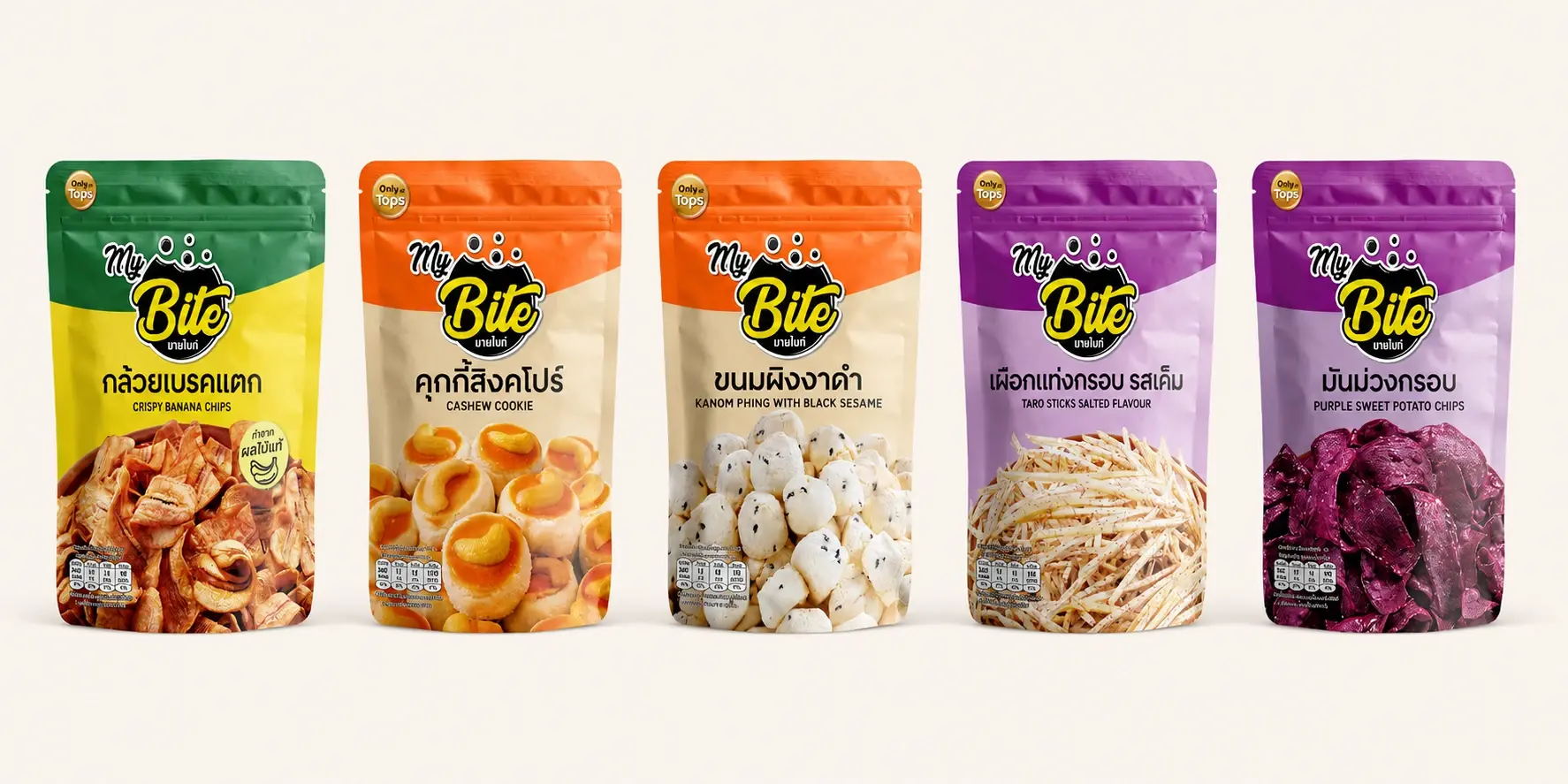 ถุงขนม My Bite — กล้วยทอดกรอบ คุกกี้เม็ดมะม่วงหิมพานต์ และเผือกแท่ง